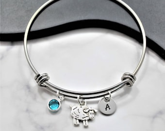 Sheep Bracelet for Women Girls and Kids - Farm Themed Gifts - Cute Sheep Charm - Sheep Bangle Bracelet - Personalized Sheep