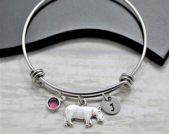 charm bangle hippo charm bracelet personalized bracelet initial bracelet Hippo bangle expandable bangle monogram
