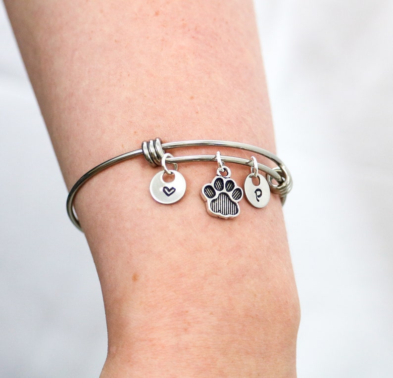 Dog Charm Bracelet Dog Paw Bangle Dog Mom Bangle Paw Etsy