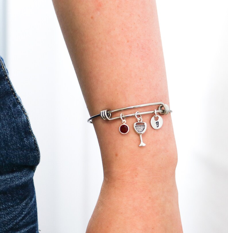 Wine Charm Bracelet Wine Glass Jewelry Personalized Wine Etsy