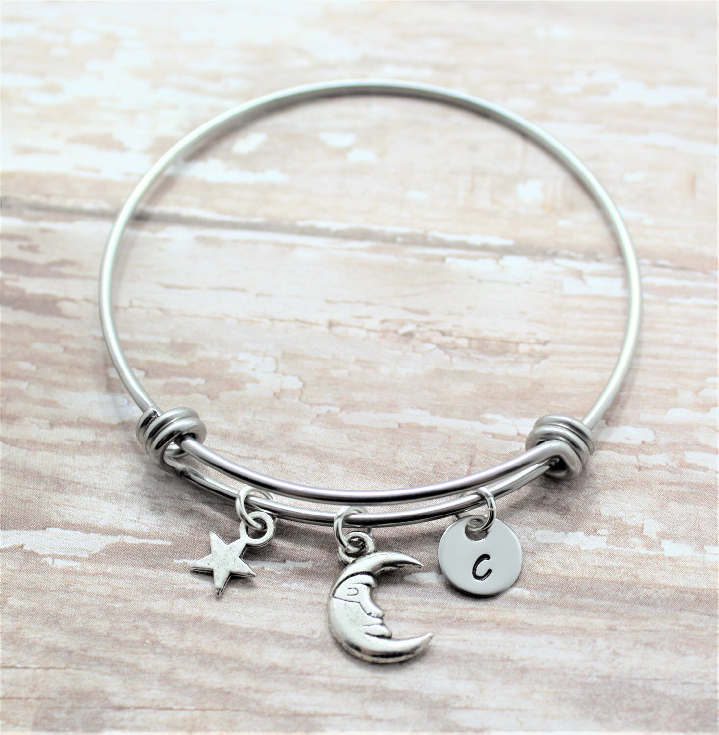 Moon Bracelet Moon Charm Bracelet Personalized Crescent Etsy