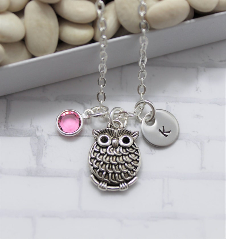Owl Necklace Silver Owl Necklace Personalized Owl Etsy