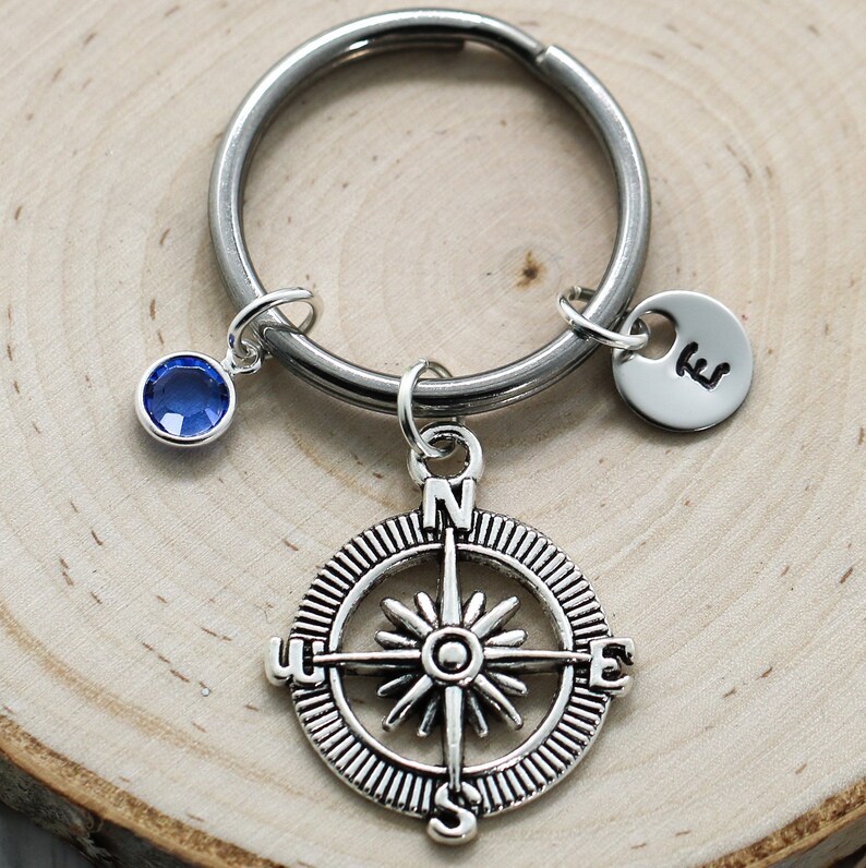 Personalized Compass Keychain Silver Compass Jewelry Etsy