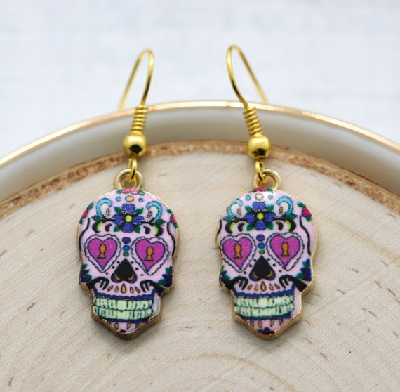 Details about / Dia de los Muertos Sugar Skull Dangle earrings