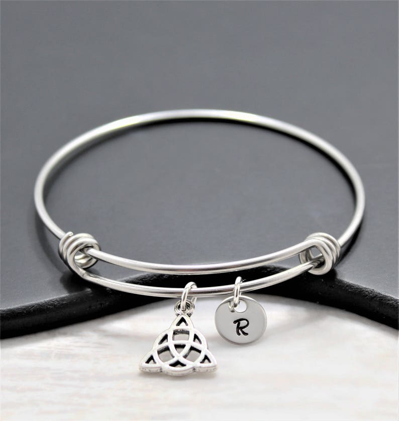 Silver Celtic Triquetra Trinity Knot Bangle Celtic Knot Etsy