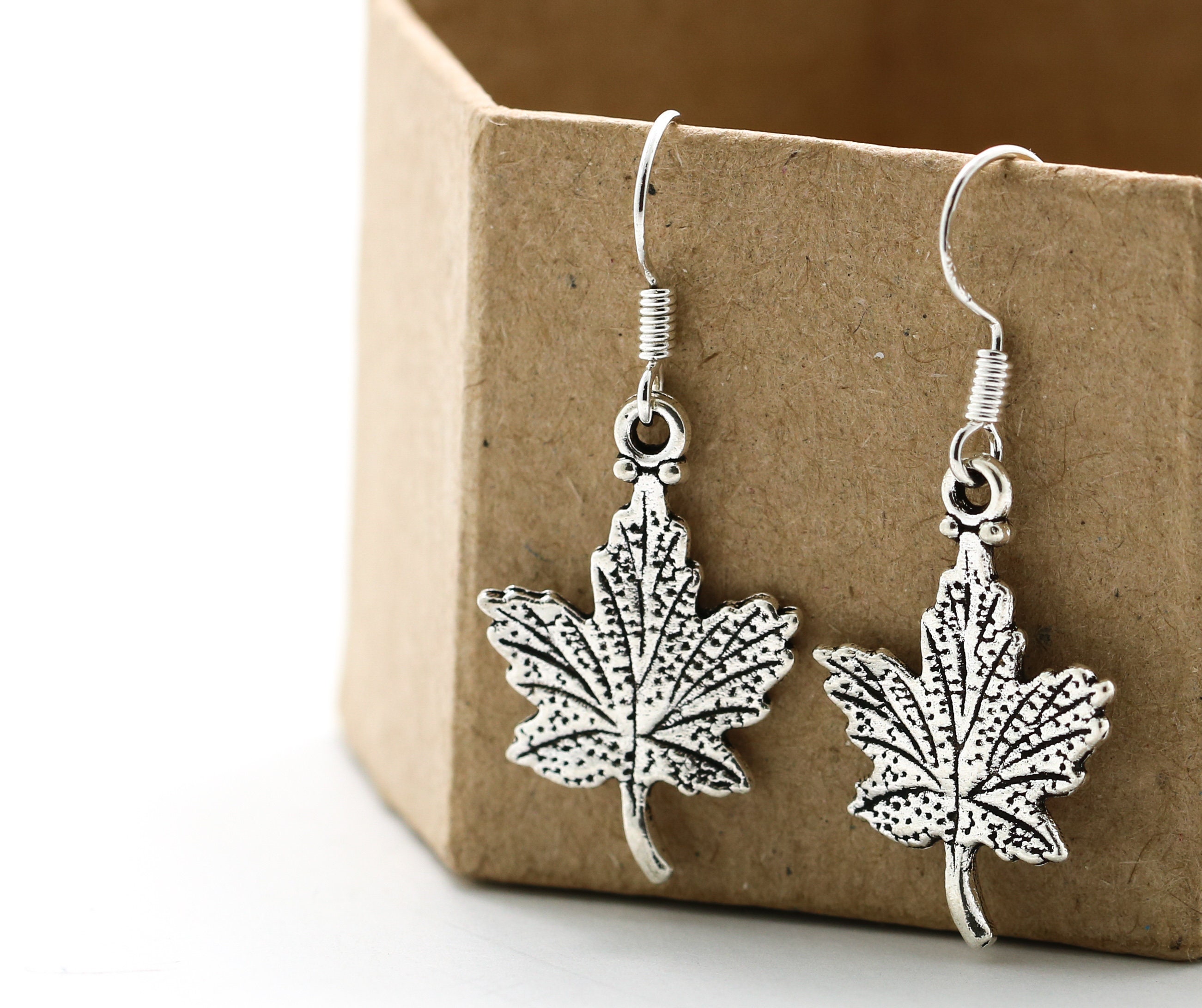 Boho Autumn Maple Leaf Hook Clip Up Long Dangle Earrings Fall Style Jewelry Gift 