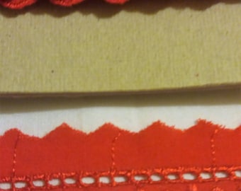 Broderie Anglaise lace trim 12 mm wide by 9 meter long.Bright Red.