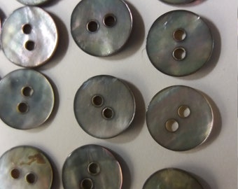 Agoya Oyster shell buttons. Shirt/Blouse buttons. 24 pieces. 15 mm & 10 mm. 12 pieces in each size.