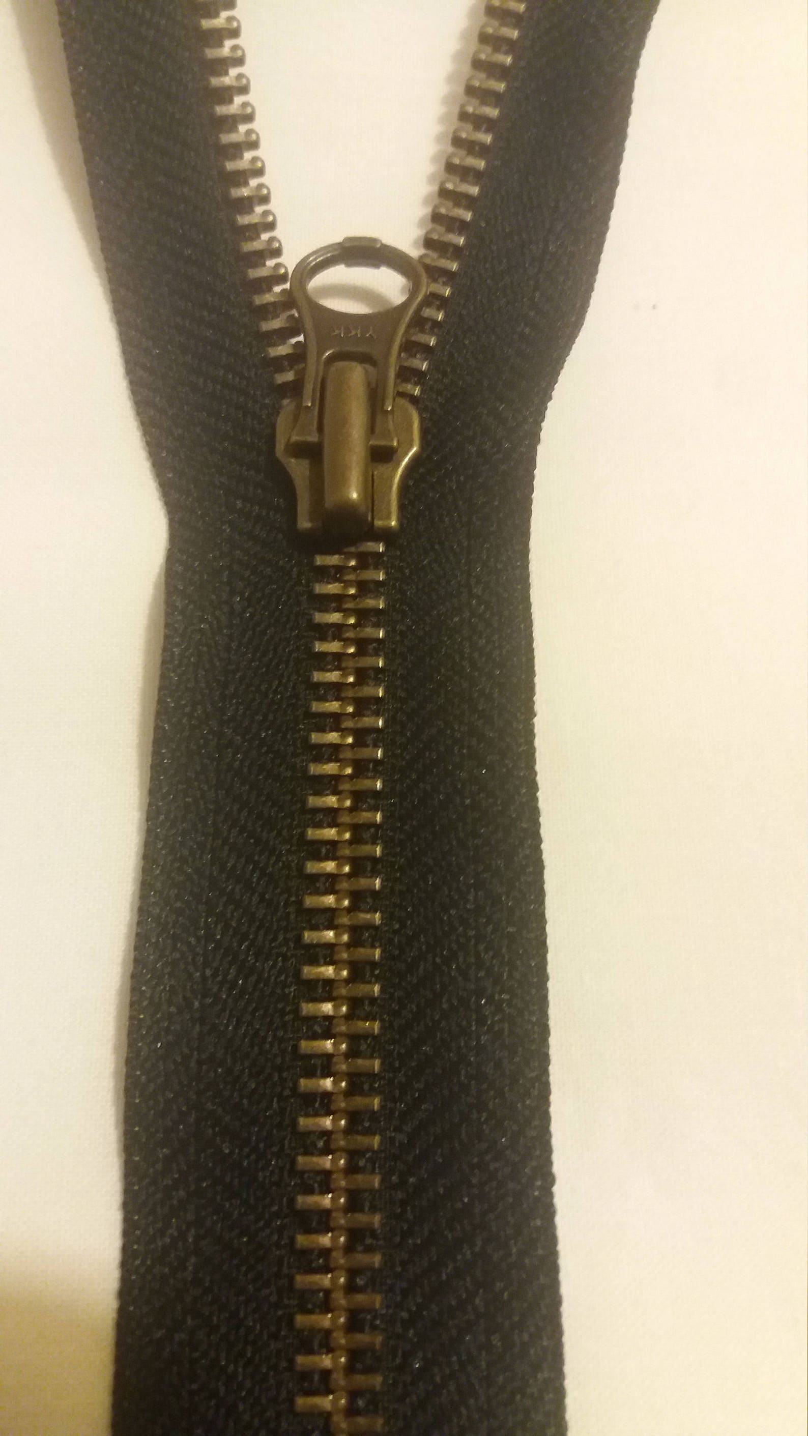 Zipper. Antique Brass No 8 Heavy Duty Zip. Black. 61 Cm Long. Two Way