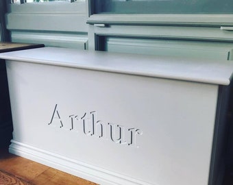 Personalised wooden  toy box / storage chest painted in Farrow & Ball Colours