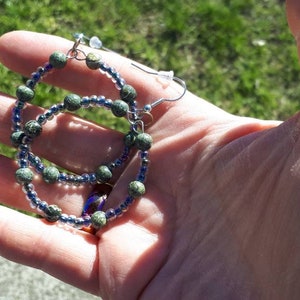 Green and purple earrings