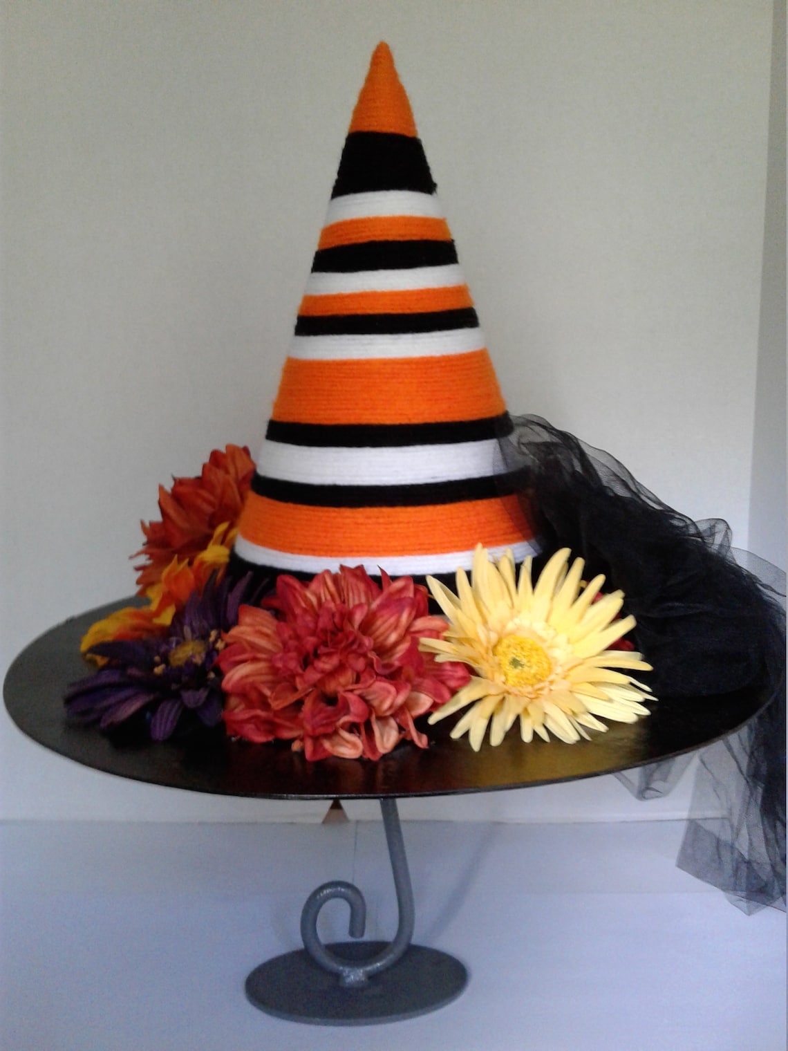 Halloween Paper Mache Witch Hat Centerpiece Decorationstriped Etsy