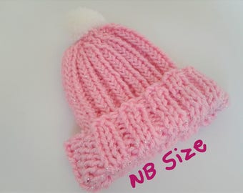 Hand Knitted Pinky Toes With Silver Baby Hat-Newborn Size