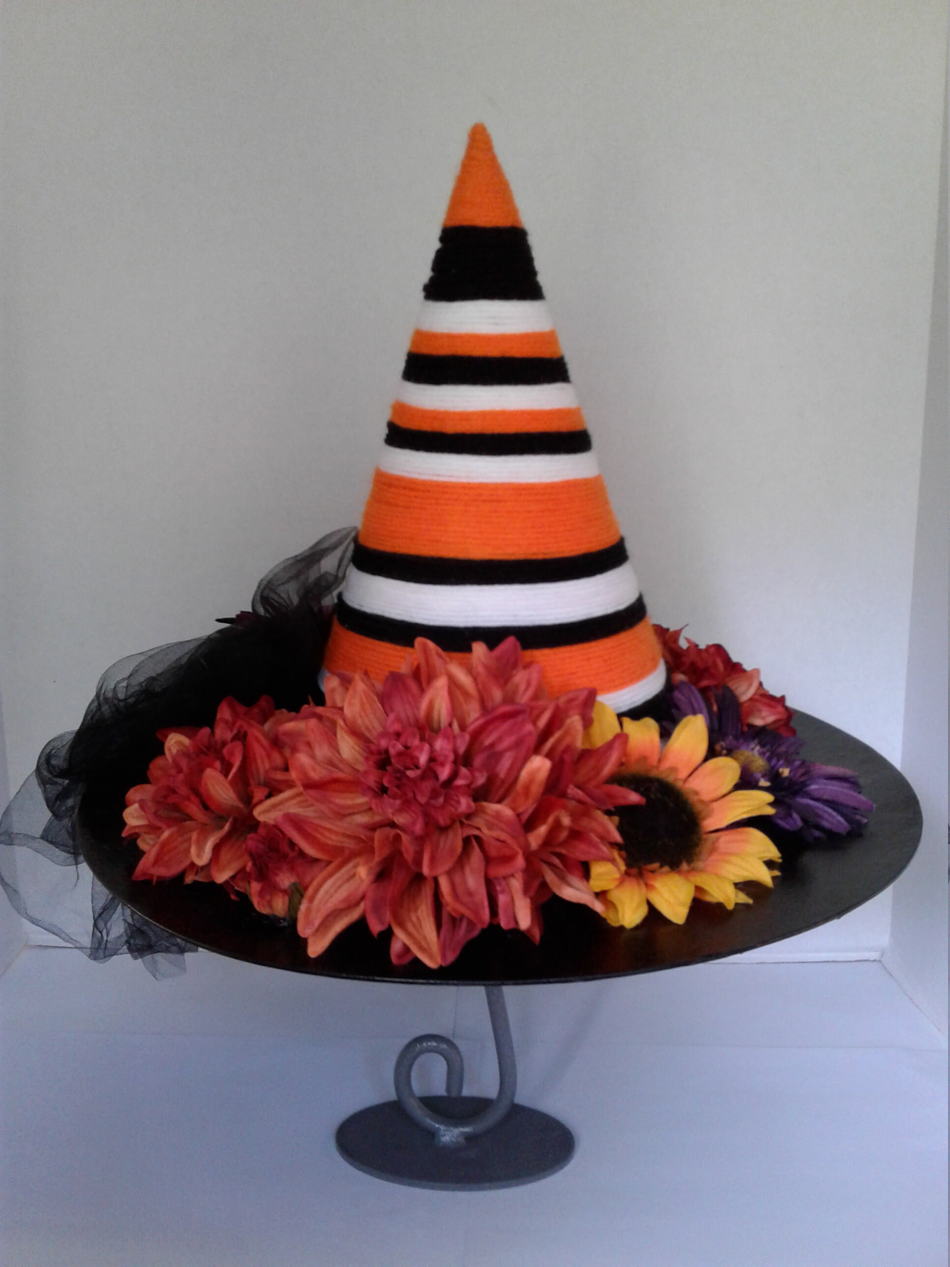 Halloween Paper Mache Witch Hat Centerpiece Decorationstriped Etsy