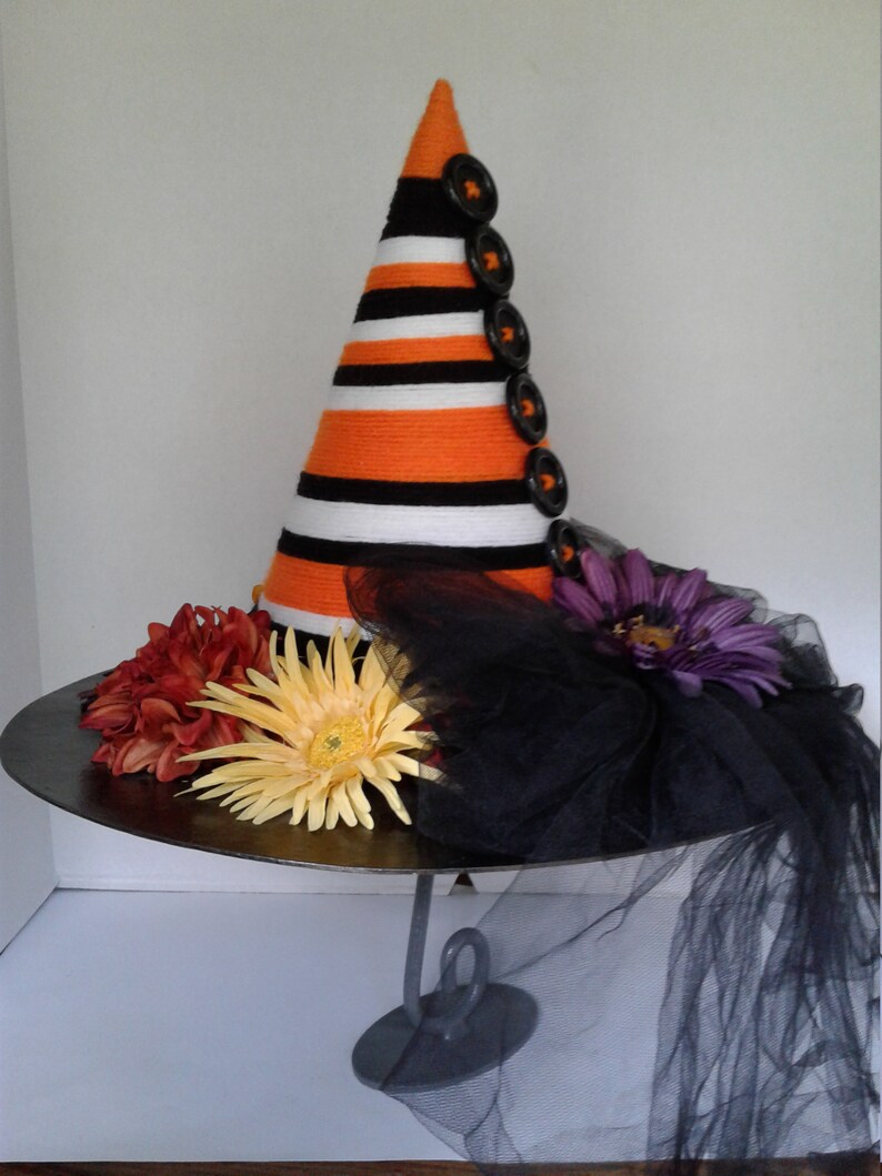 Halloween Paper Mache Witch Hat Centerpiece Decorationstriped Etsy
