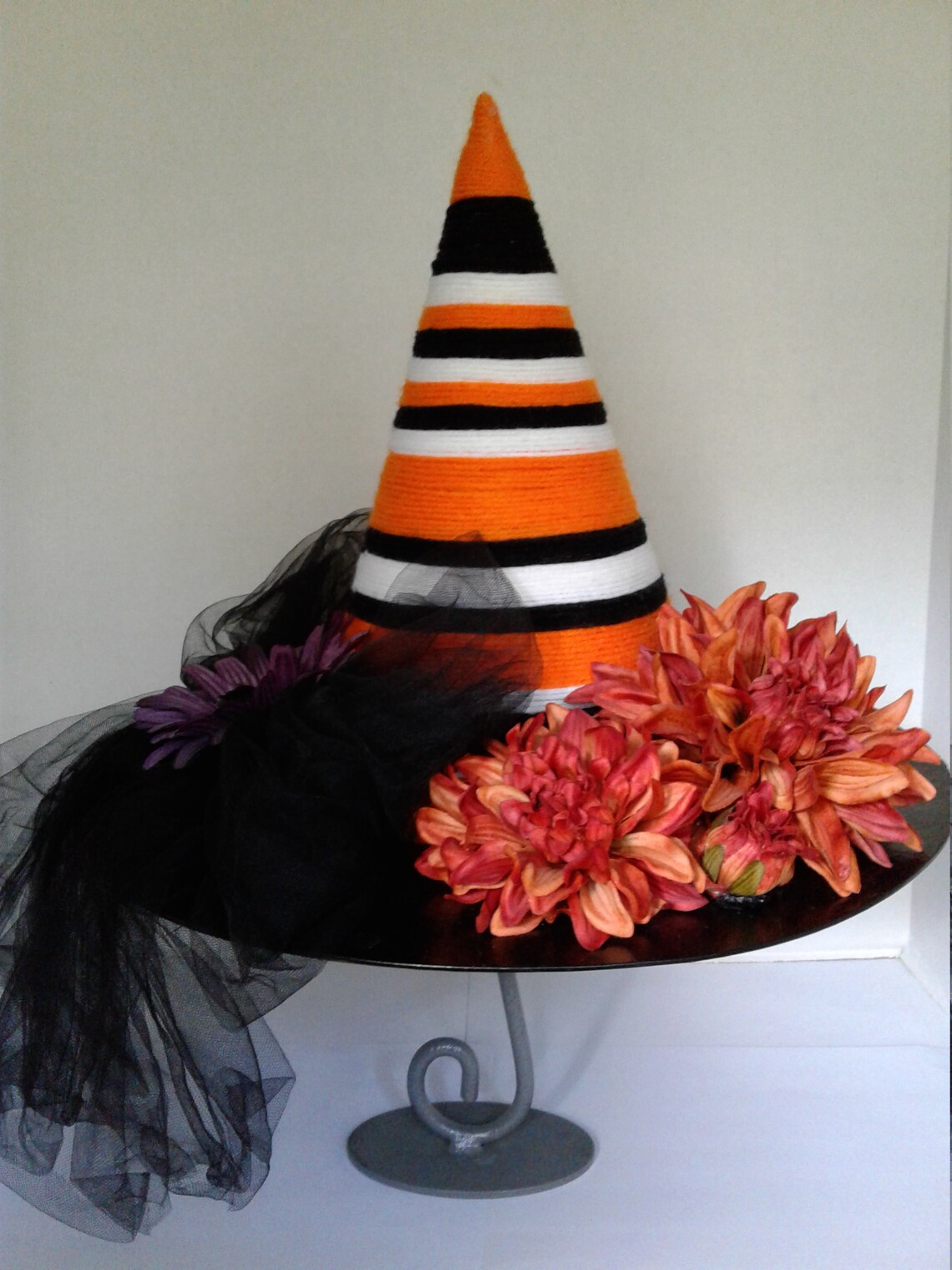 Halloween Paper Mache Witch Hat Centerpiece Decorationstriped Etsy