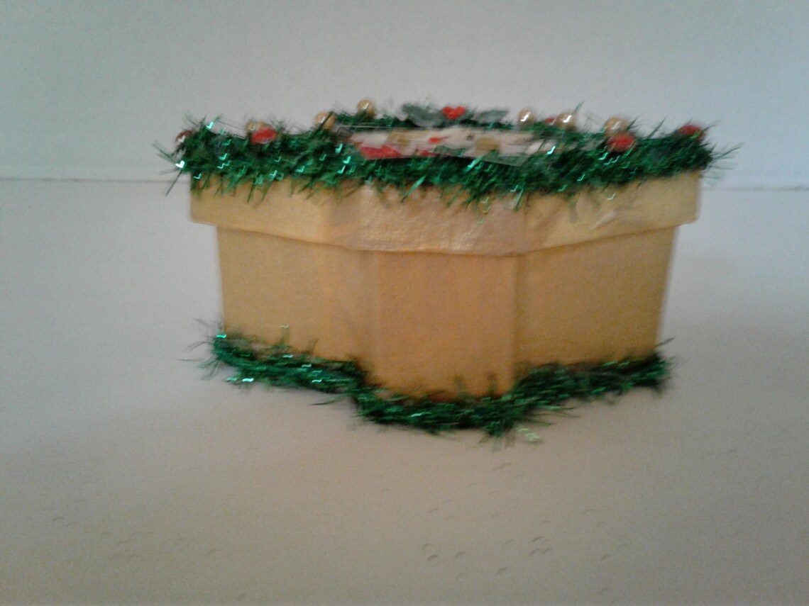 Paper Mache Tree Shaped Box With Reindeer Embellishment With Etsy