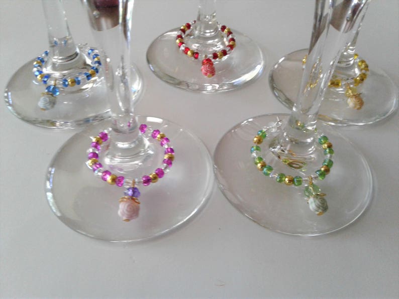 Floral Bridal Brunch Wine Glass Rings Set of 5 Etsy