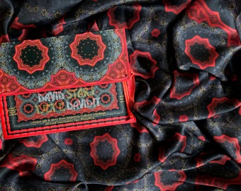 Black silk satin scarf the David Stars, Hand rolled, Dedicated and inspired by Albanian - Jewish history, traditional art of folk costume