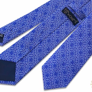 Royal blue with Silver white fine lace printed silk tie, Albanian folk art novelty tie, Unique design, Wedding tie, Culture gift for men
