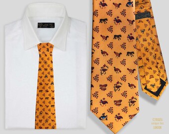 Handmade Orange Silk Necktie: Animal Print I Butrint Early Christian Mosaics | Cultural Luxury Gift