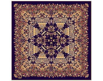 Floral Large Silk Satin Scarf Shawl: Albanian Byzantine Style Embroidery printed |triQita design