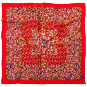 Albanian Red Silk Twill Scarf: Floral Embroidery, Luxury Shawl | triQita design