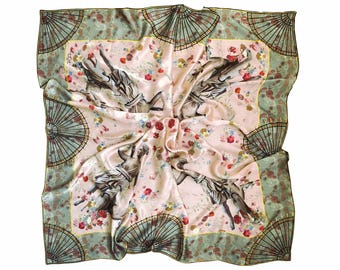 Silk Satin Oversized Scarf: Artemis Diana Floral Shawl, Pastel Hues | Gift Folio | triQita design