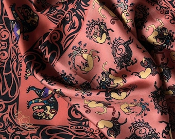 Scythian Animal Tattoo Silk Scarf: Siberian Maiden Art |  Lilac & Beige Twill | triQita design