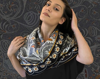 Floral large Silk Scarf: "Bukuroshja e Durresit" Albanian Roman Heritage I triQita design