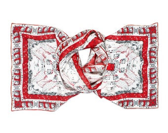Aries Zodiac Silk Chiffon Scarf: Red, White & Black Astrology Art | triQita Design