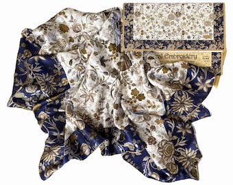 Albanian Bridal Floral Embroidery Art on designer silk satin scarf 90 Gift folio Story
