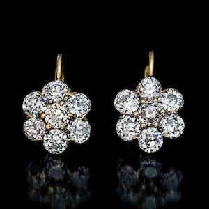 Old European Cut CZ Moissanite Diamond Dangle Earring, Floral Inspire Dangle Drop Earring, 14K Gold Cluster Earring, Lever Back Earring
