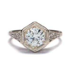 Old European Cut Moissanite Diamond Edwardian Ring,Hexagon Shape Art Deco Solitaire Ring, Milgrain Bezel Set Vintage Style Ring,Wedding Ring