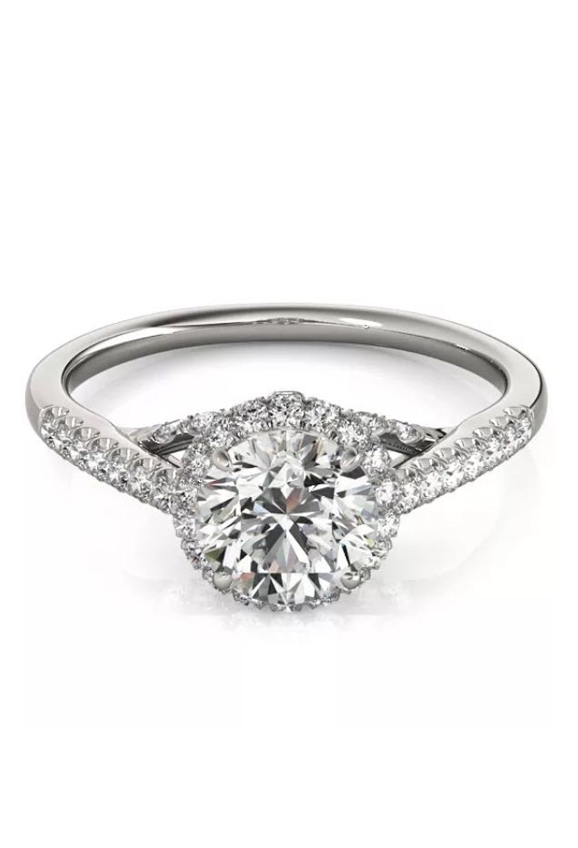 Sterling Silver Rhodium 7.50mm Round CZ Halo Solitaire Engagement Ring Sterling Silver Rhodium 7.50mm Round CZ Halo Solitaire Engagement Ring