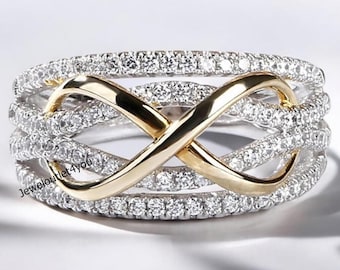 Unendlichkeitsring mit mehrreihigem Schaft, Unendlichkeitsring mit Diamant / Moissanit, Hochzeitsring, Verlobungsring 925 Silber Für Sie