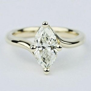 Marquise Cut Moissanite Diamond Ring, Bypass Shank Solitaire Wedding Ring, 18K Yellow Gold Proposal Ring, Engagement Anniversary Gift Ring