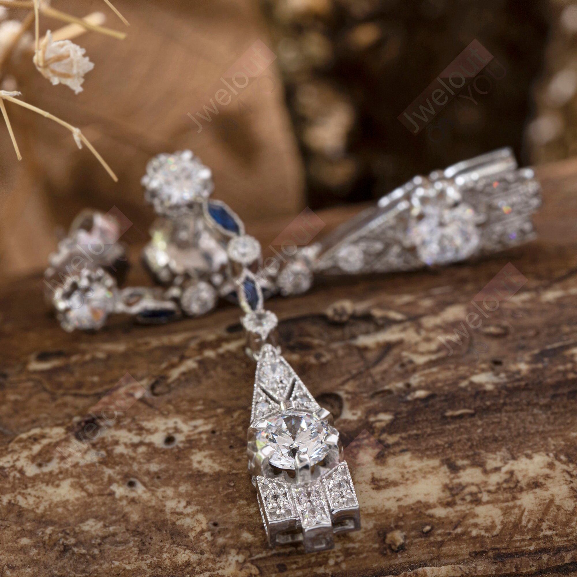 [LAZYDAWN] antique piece earring ピアス☆ Large Art Deco Retro 14K White Gold 1.7 Carat DIAMOND Halo