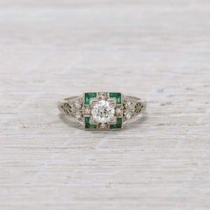 Antique Filigree Ring, Old European Cut & Baguette Cut CZ Stone Ring, Art Deco Vintage Inspire Ring, Retro Style Engagement Ring