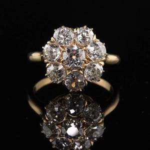 Old Mine Cut With Old European Cut Moissanite Diamond Ring, Floral Inspire Engagement Ring, Cluster Ring, 14K Gold Wedding Ring For Bride