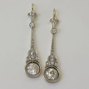Antique Art Deco Drop Earring, Round Cut Moissanite Diamond Dangle Drop Earring, Lever Back Drop Earring, Wedding Anniversary Gift Earring