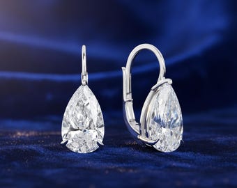 Pendientes solitario en forma de lágrima, pendientes colgantes de moissanita y diamantes en forma de pera, pendientes de oro blanco de 18 quilates con cierre de palanca, pendientes para uso diario, regalo para ella.