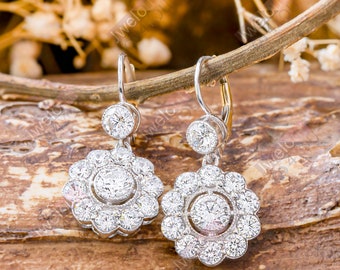 Gorgeous Vintage Look Wedding Diamond Earring, Lever Back Earring For Her, Moissanite Round Diamond Dangle Earring, Anniversary Gift