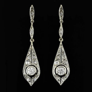 Antique Art Deco Drop Earring, Old European Cut Moissanite Diamond Drop Earring, Vintage Style Wedding Earring, Screw Back Drop Earring