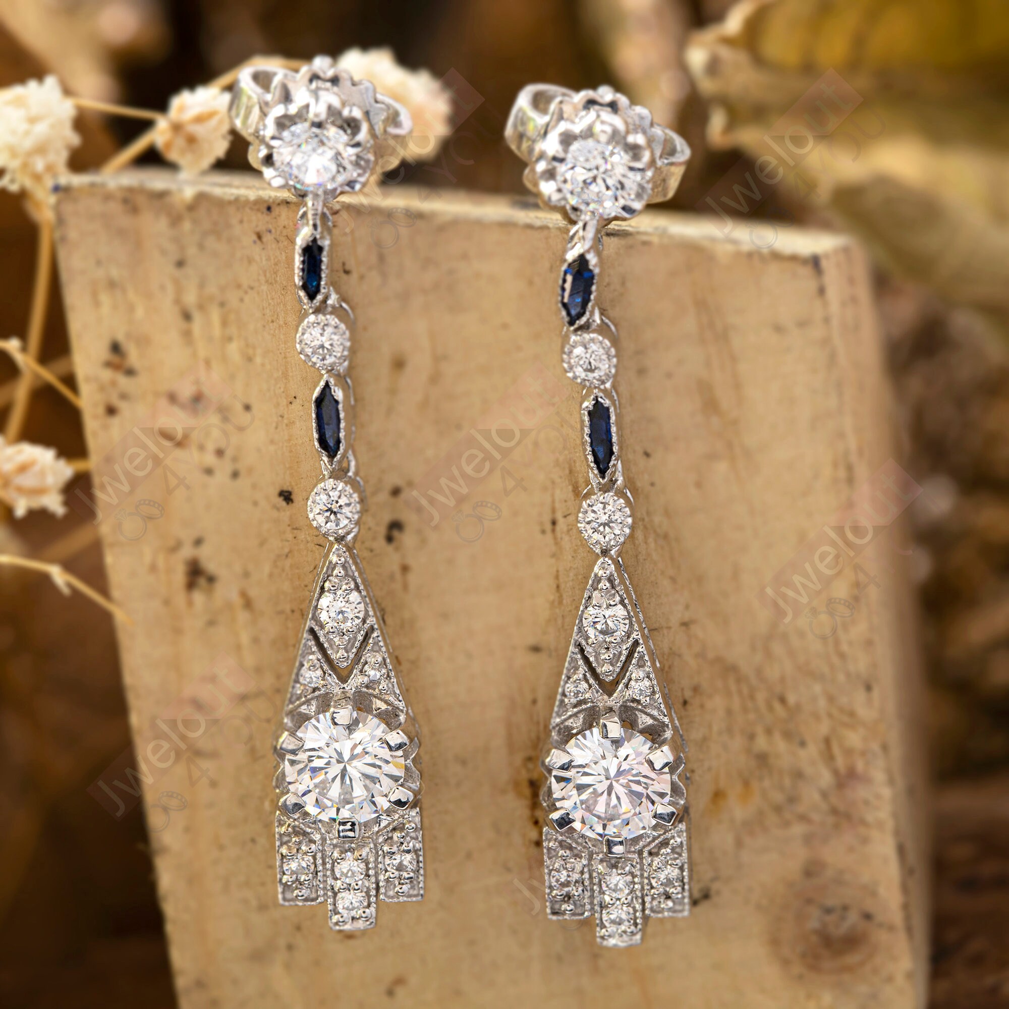 Art Deco Drop Dangle Diamond Earring Vintage Long Earring for