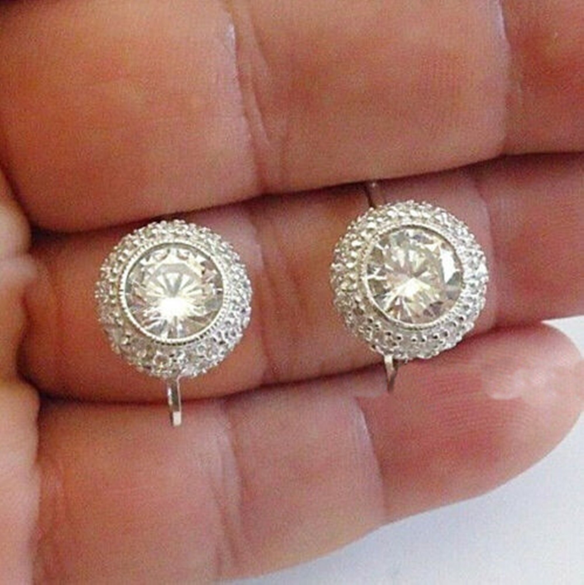 Round Bezel Set Diamond Earring Lever Back CZ Diamond Etsy