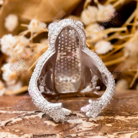 Antique Micro Pave Set Round Diamond Frog Ring Aquatic Animal