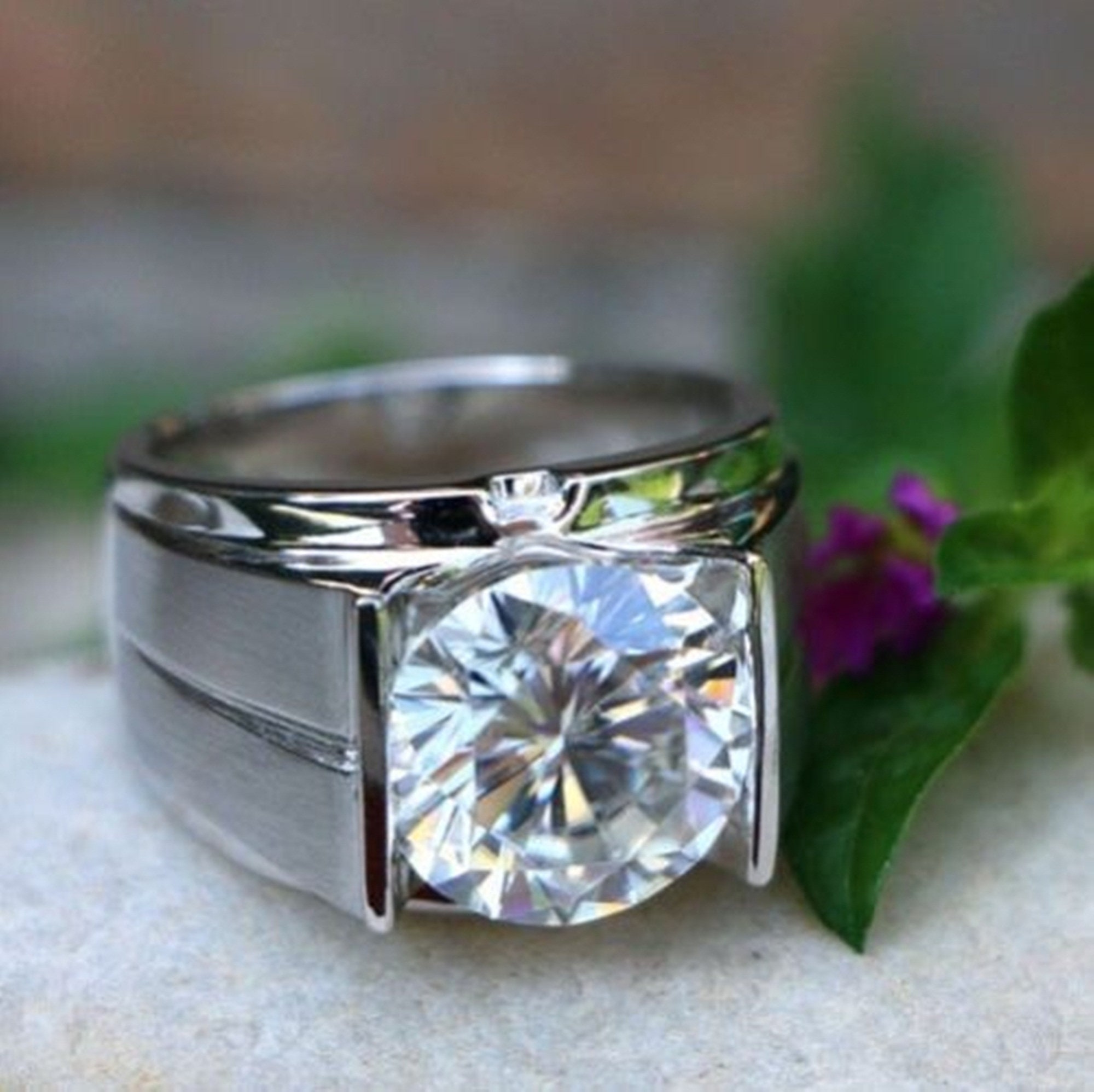 Solitaire Men's Moissanite Ring/11MM White Round Cut Etsy