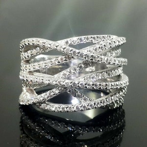 Criss Cross Ring, 1 TCW Round Cut Moissanite Diamond Ring, Multi Row Crossover Ring, Wedding Bridal Ring, Engagement Anniversary Gift Ring