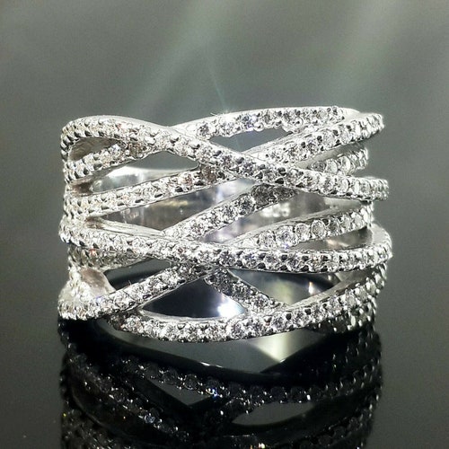 Criss Cross Ring, 1 TCW Rundschliff Moissanite Diamant Ring, mehrreihige Crossover Ring, Hochzeit Brautring, Verlobung Jahrestag Geschenk Ring
